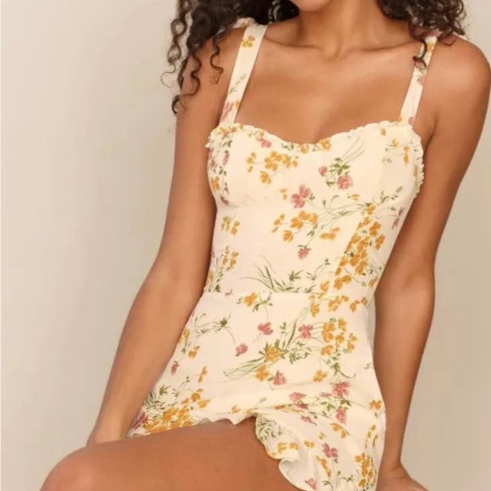Reformation Cream Floral Mini Dress